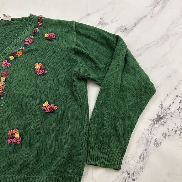 Huntington Ridge Womens Vintge 90s Cardigan Sweater Size L Green Floral Cottage - Picture 3 of 11